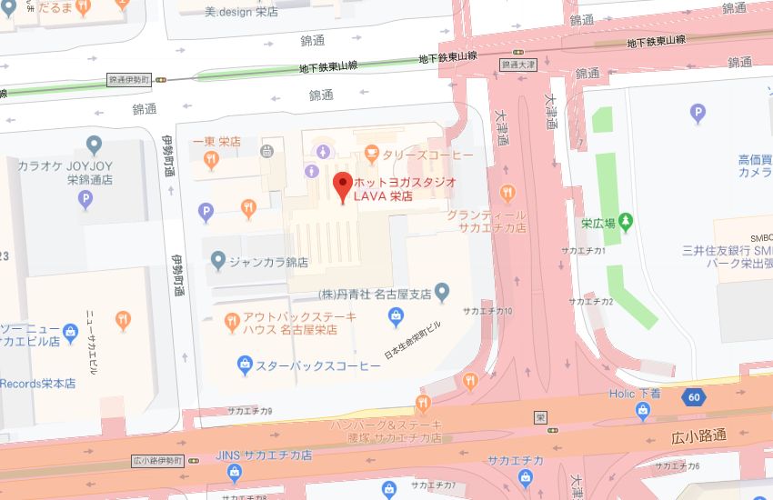 ホットヨガスタジオLAVA栄店地図