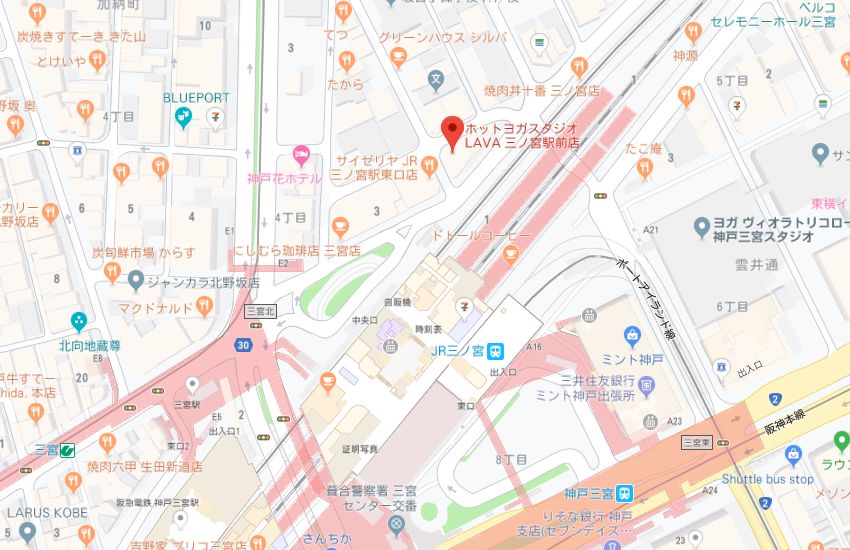 ホットヨガスタジオLAVA三ノ宮駅前店地図