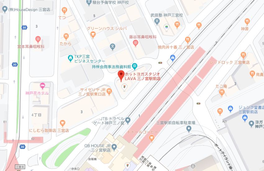 ホットヨガスタジオLAVA三ノ宮駅前店地図
