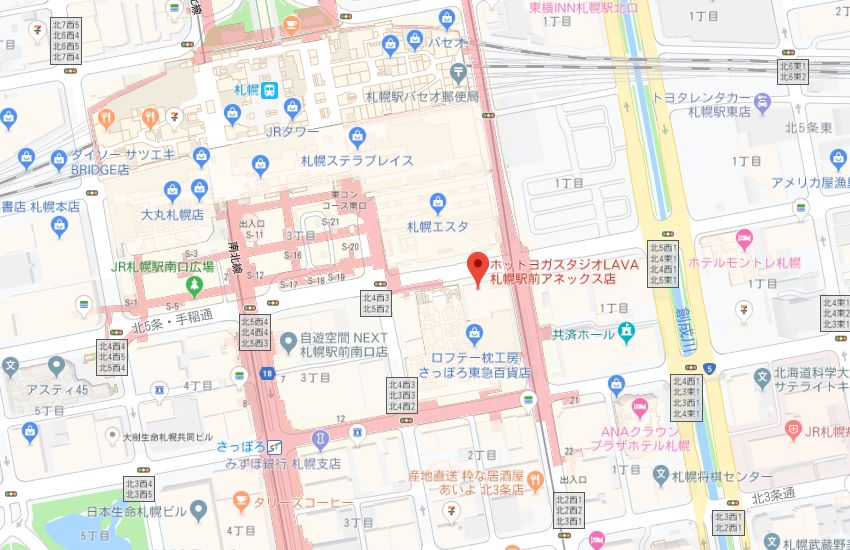 ホットヨガスタジオLAVA札幌南口店地図