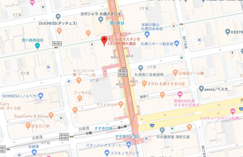 ホットヨガスタジオLAVA札幌大通店地図