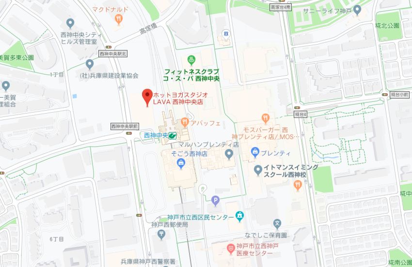 ホットヨガスタジオLAVA西神中央店地図