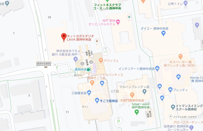 ホットヨガスタジオLAVA西神中央店地図