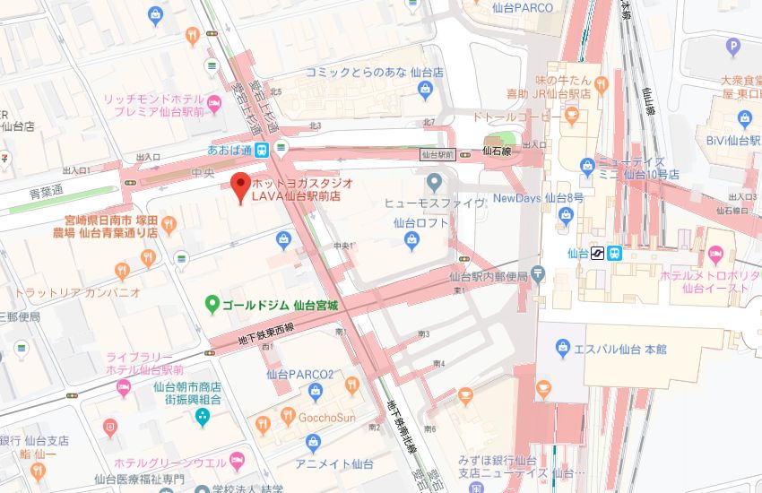 ホットヨガスタジオLAVA仙台駅前店地図