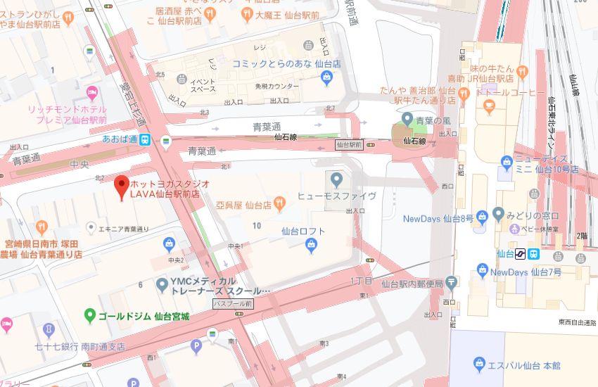 ホットヨガスタジオLAVA仙台駅前店地図