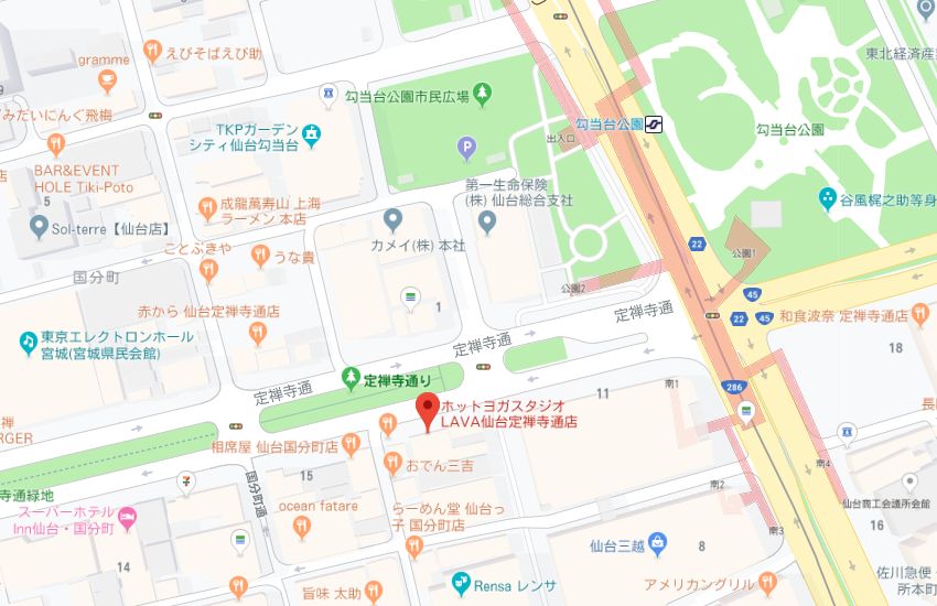 ホットヨガスタジオLAVA仙台定禅寺通店地図