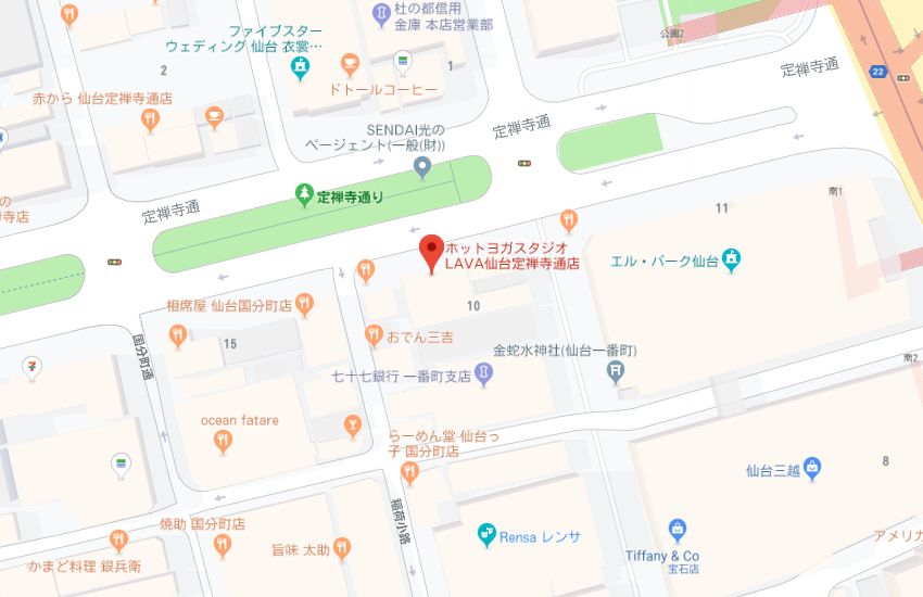 ホットヨガスタジオLAVA仙台定禅寺通店地図