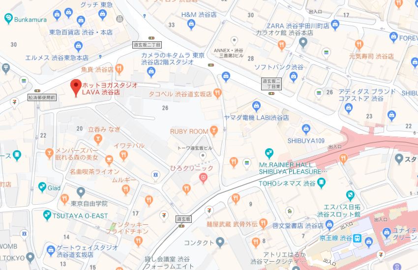 ホットヨガスタジオLAVA渋谷店地図