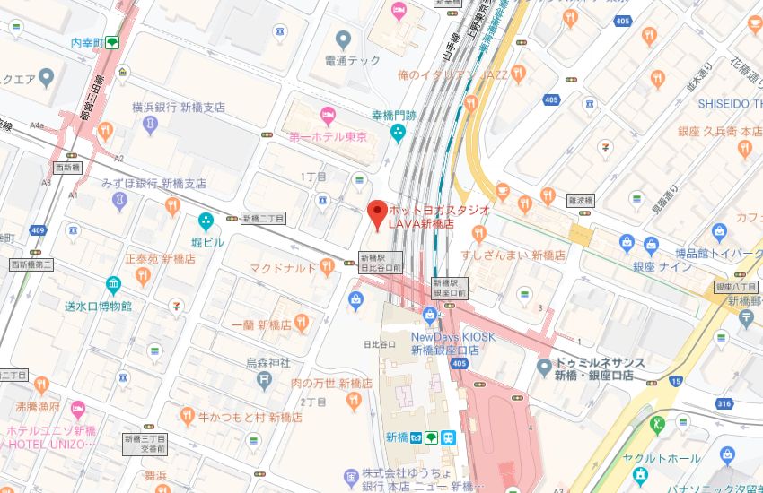 ホットヨガスタジオLAVA新橋店地図