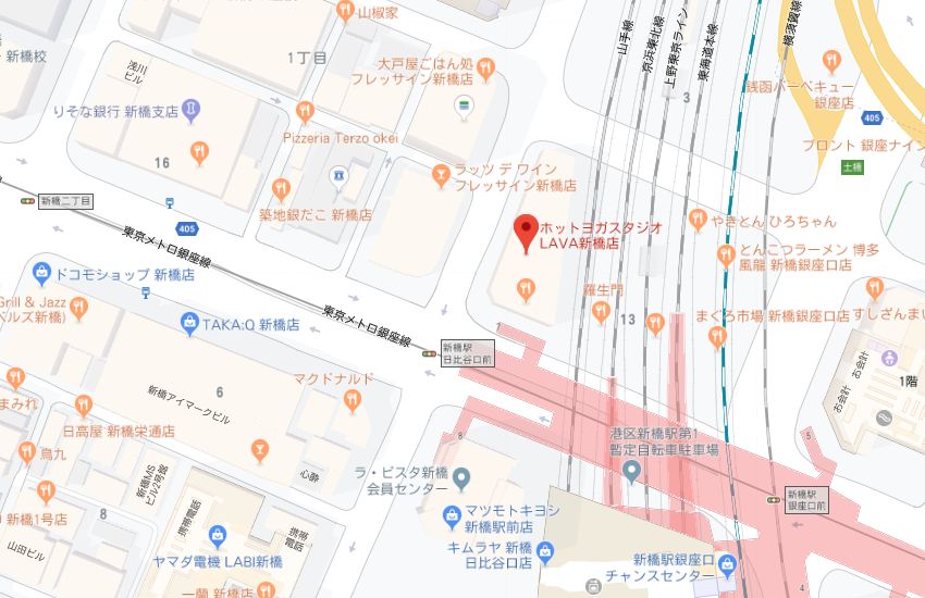 ホットヨガスタジオLAVA新橋店地図