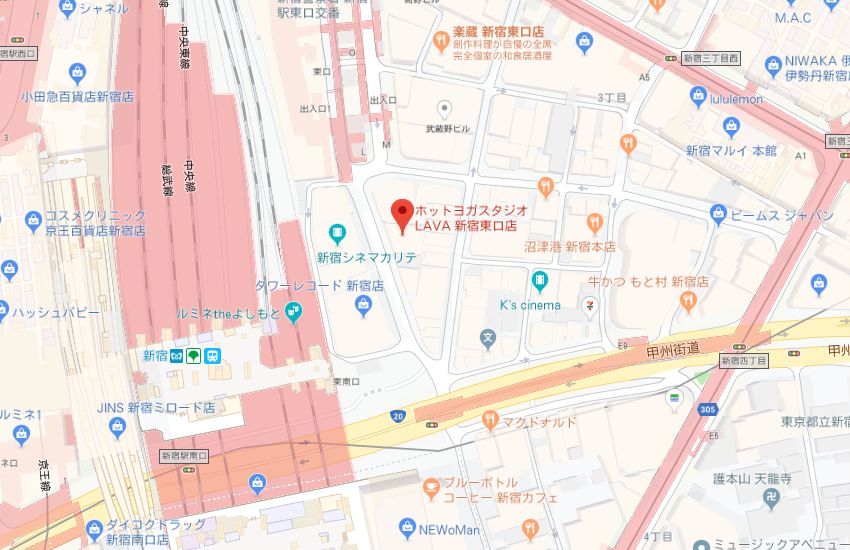 ホットヨガスタジオLAVA新宿東口店地図