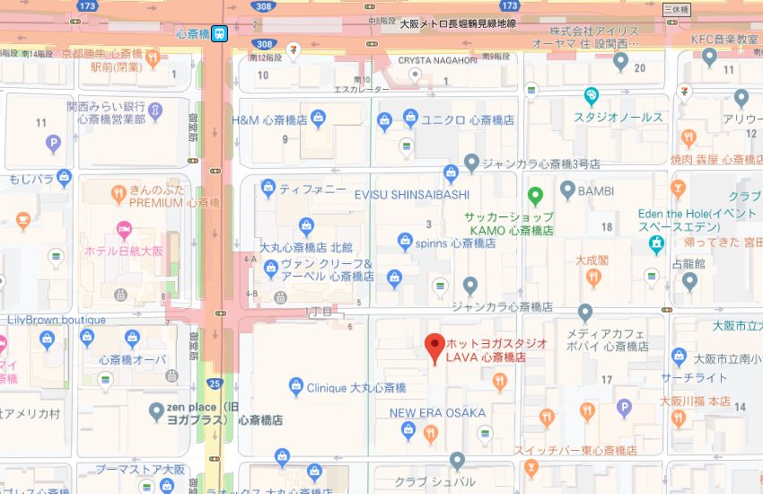 ホットヨガスタジオLAVA心斎橋店地図
