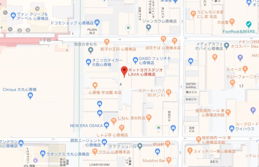 ホットヨガスタジオLAVA心斎橋店地図