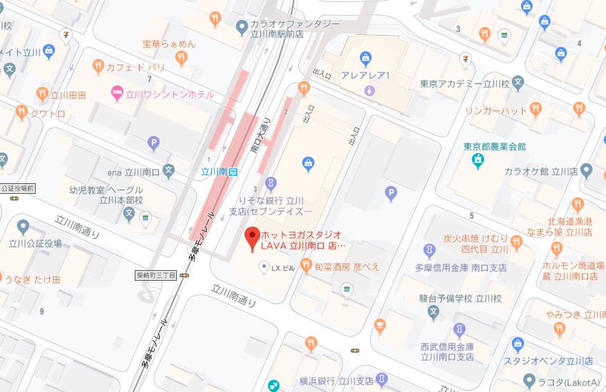 ホットヨガスタジオLAVA立川南口店地図