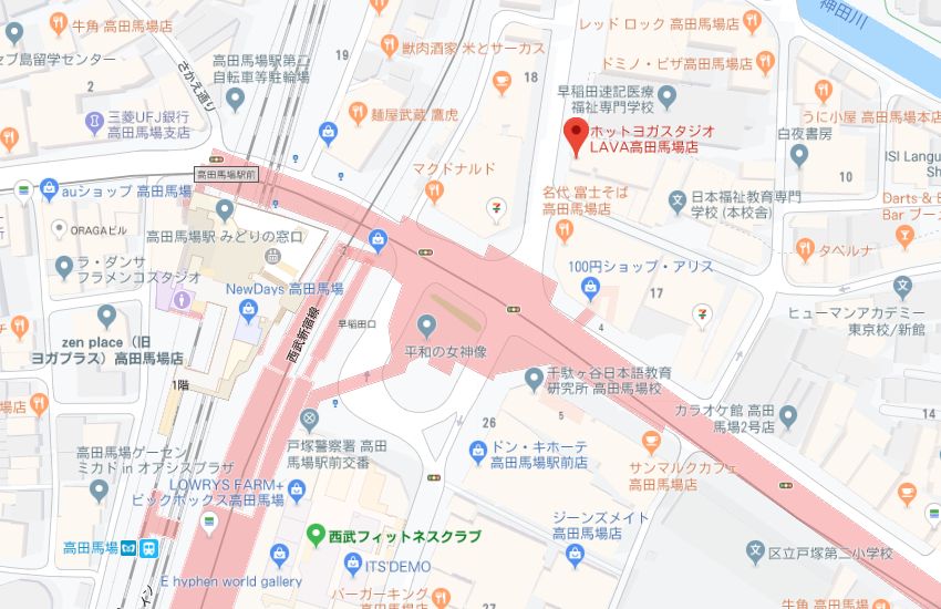 ホットヨガスタジオLAVA高田馬場店地図