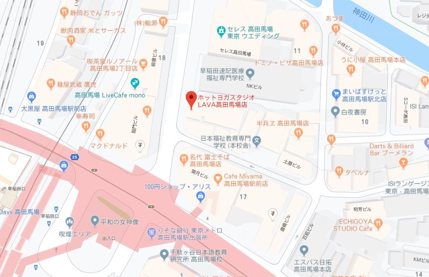 ホットヨガスタジオLAVA高田馬場店地図