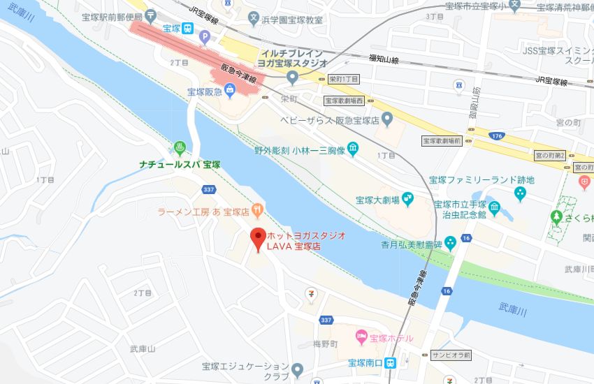 ホットヨガスタジオLAVA宝塚店地図