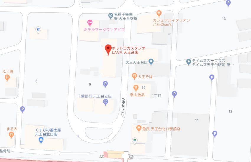 ホットヨガスタジオLAVA天王台店地図