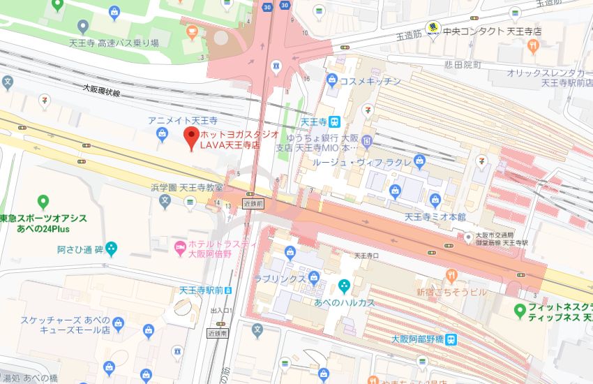 ホットヨガスタジオLAVA天王寺店地図
