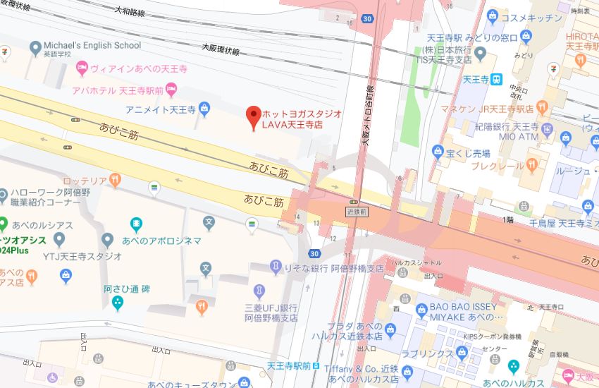 ホットヨガスタジオLAVA天王寺店地図