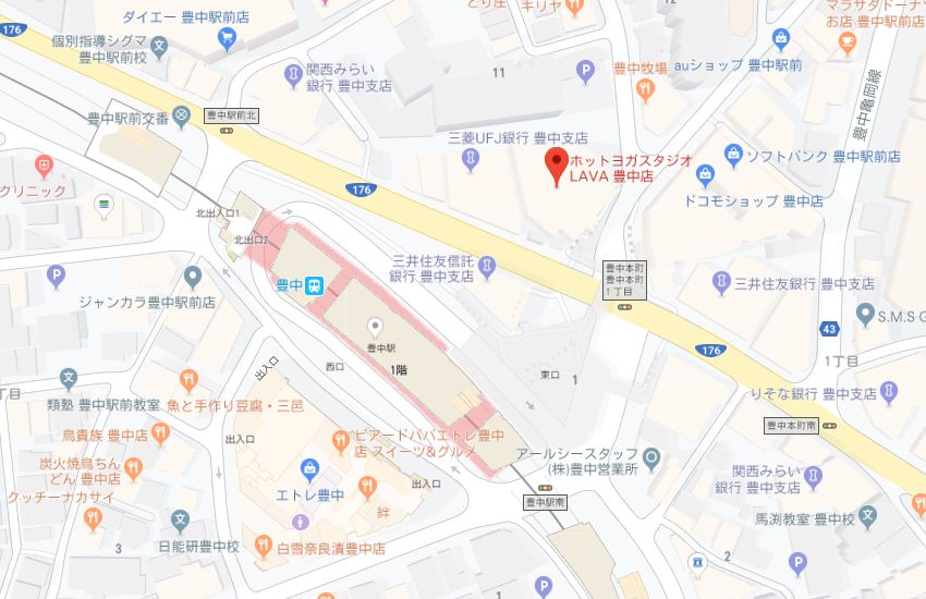 ホットヨガスタジオLAVA豊中店地図