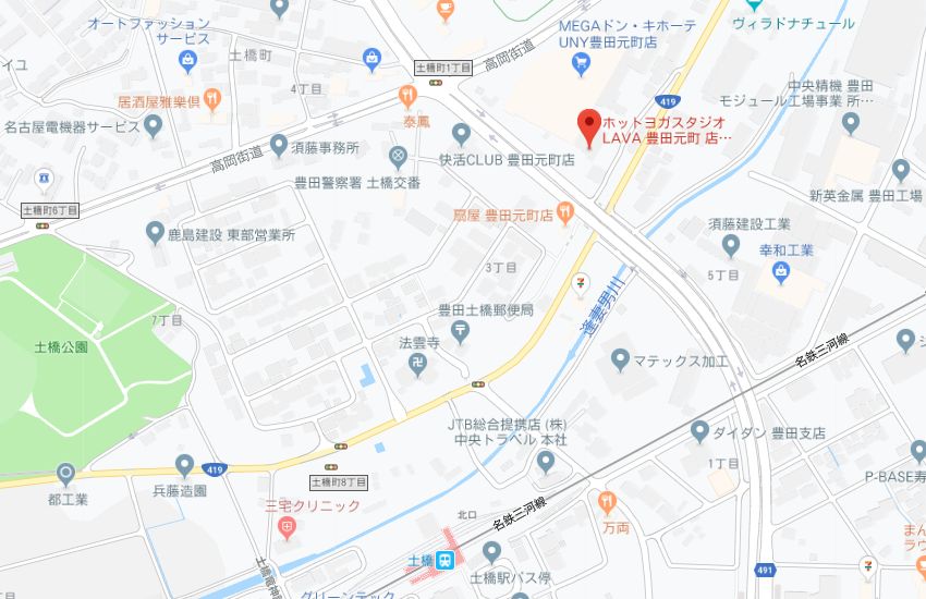 ホットヨガスタジオLAVA豊田元町店地図