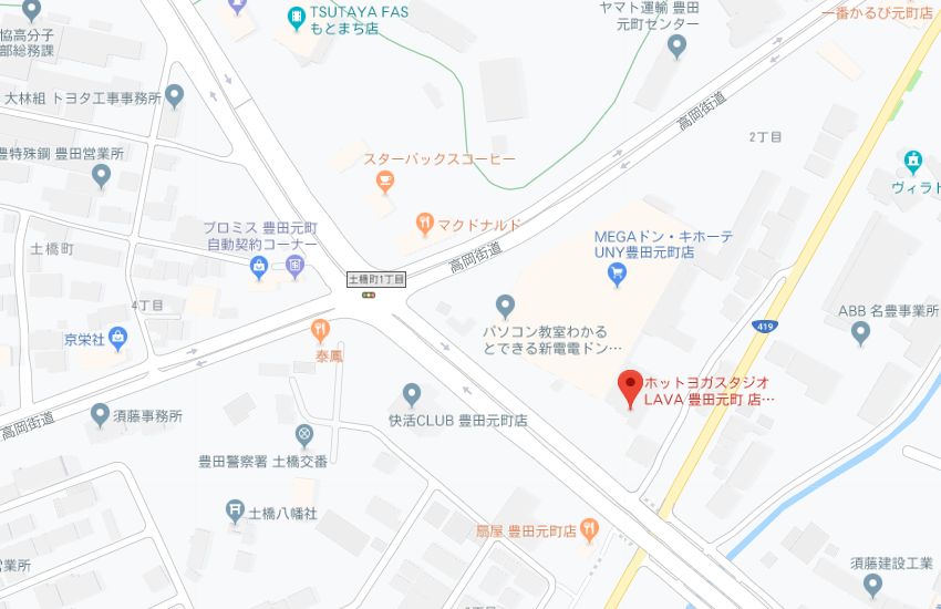 ホットヨガスタジオLAVA豊田元町店地図