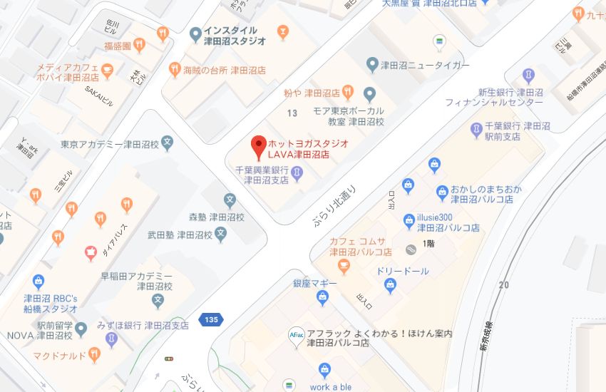 ホットヨガスタジオLAVA津田沼店地図