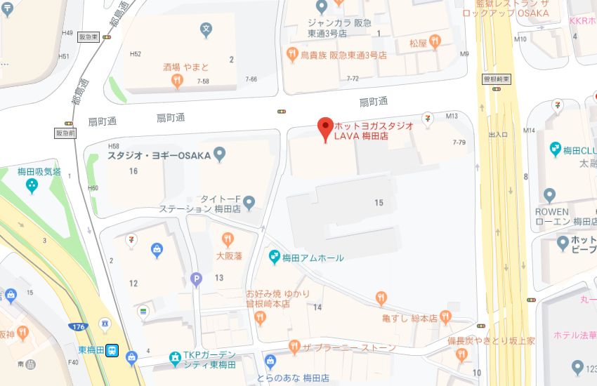 ホットヨガスタジオLAVA梅田店地図