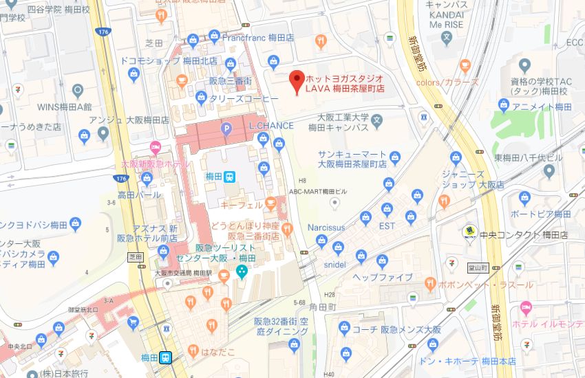 ホットヨガスタジオLAVA梅田茶屋町店地図