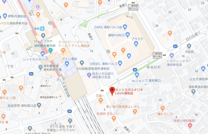 ホットヨガスタジオLAVA浦和店地図