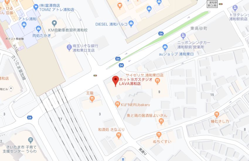 ホットヨガスタジオLAVA浦和店地図