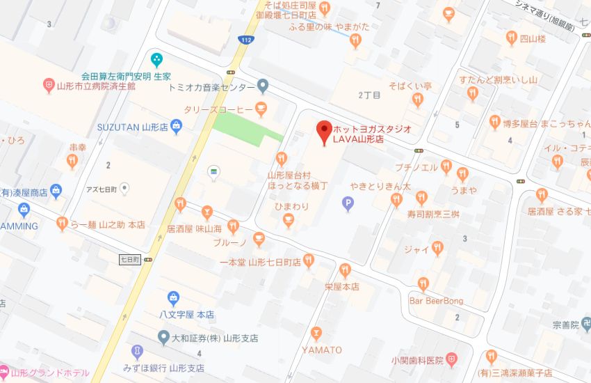 ホットヨガスタジオLAVA山形店地図