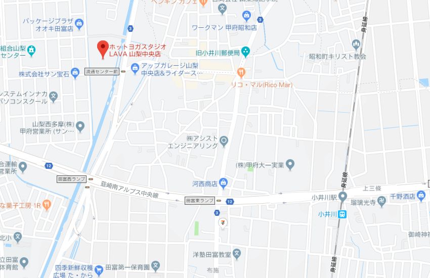 ホットヨガスタジオLAVA山梨中央店地図