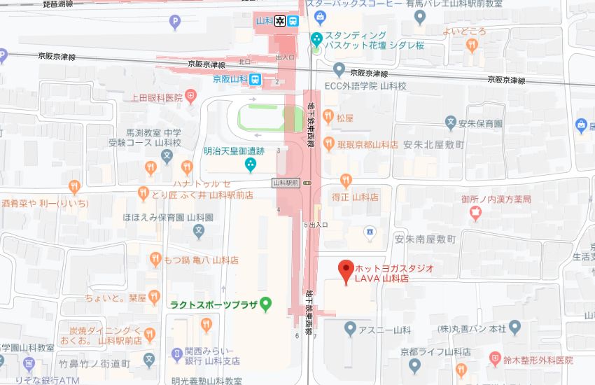 ホットヨガスタジオLAVA山科店地図