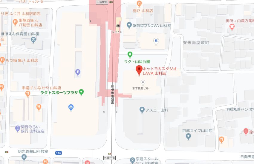 ホットヨガスタジオLAVA山科店地図