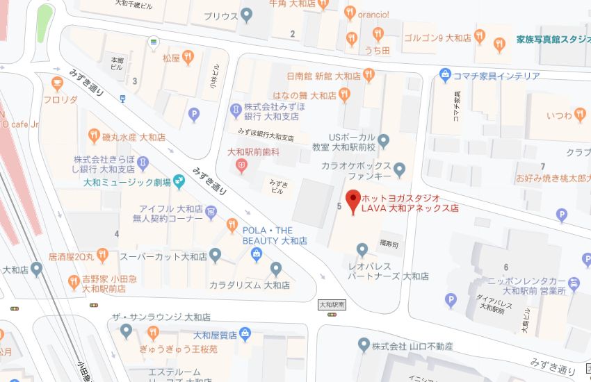 ホットヨガスタジオLAVA大和南口店地図