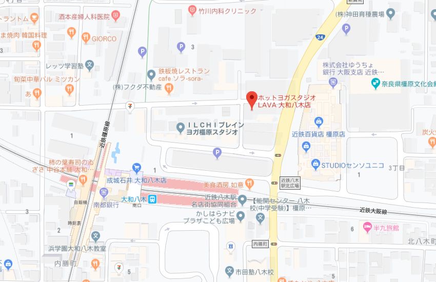 ホットヨガスタジオLAVA大和八木店地図