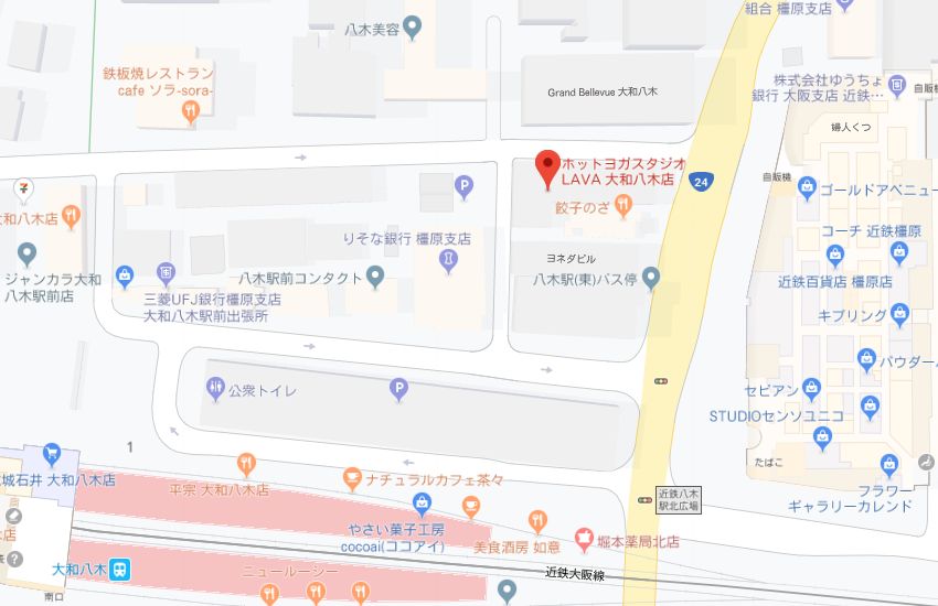 ホットヨガスタジオLAVA大和八木店地図